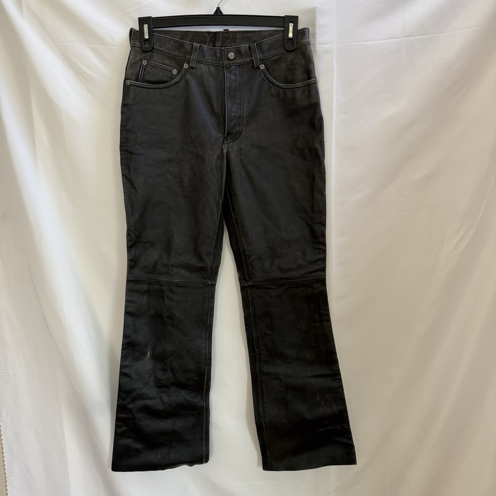 Harley Davidson Pants Women's 10 Brown Leather Riding Motorcycle Raw Hem